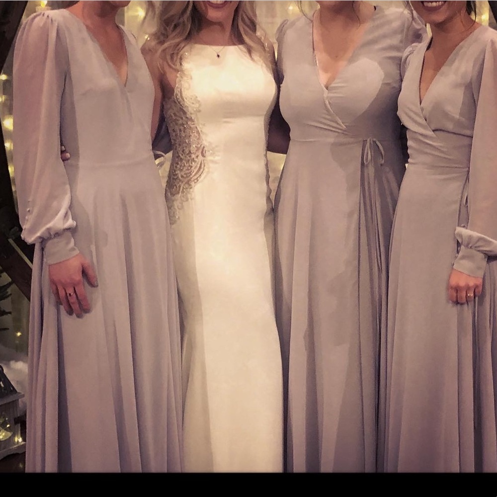 Grey long sleeve bridesmaid dress